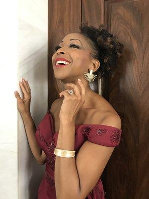 N'kenge from Motown the Musical on Broadway wearing  Monique Leshman Fan Earrings