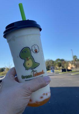 Coconut and pineapple smoothie with mango popping boba. Green Island, Tampa FL