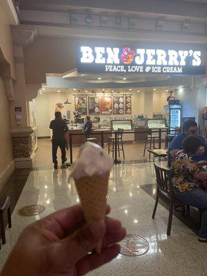 A sorry excuse for a scoop on a sugar cone  Ben and Jerry should fly out here and show these dudes how to scoop a real scoop.