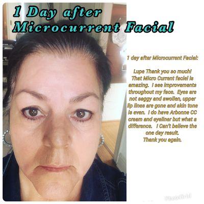 A Day after Microcurrent Facial! Attached a message from my client.