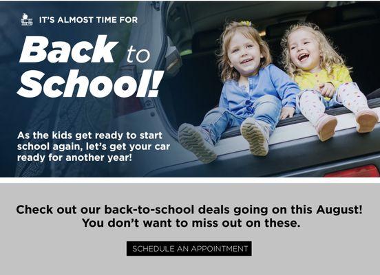 Back to school is around the corner! Come on down and get a free vehicle inspection.