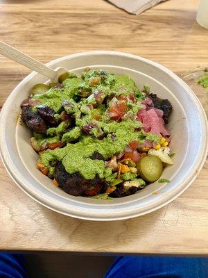 Lamb meatball and grilled vegetable lentil bowl -- tasty but getting more than a scant bit of toppings was like pulling teeth