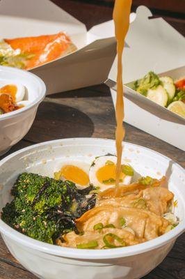 Gyoza Ramen with your choice of Miso or Tonkotsu broth