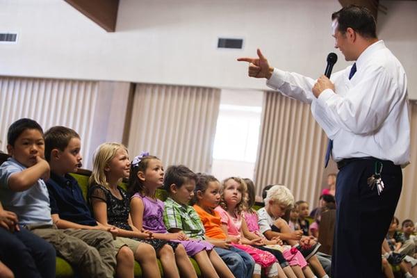 Students always enjoy Principal Gabe Guven's Bible lessons in the weekly chapel.