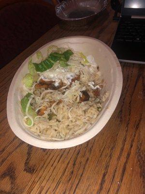 My Chicken Burrito Bowl, half filled and missing toppings