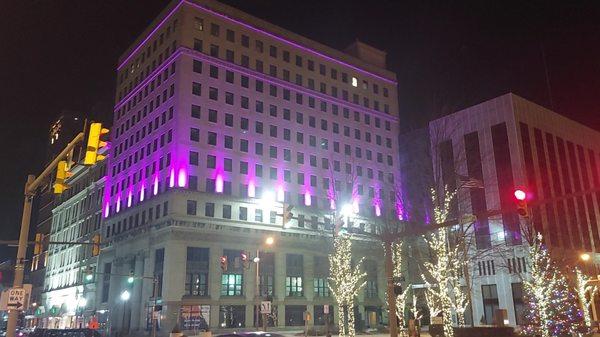 Custom designed lighting by Aey Electric in downtown Youngstown.