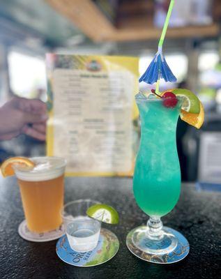 Mermaid Water ~ Grey Goose vodka, Bacardi Coconut, Bacardi Pineapple, Blue Curacoo, Pineapple Juice, Splash of Sprite