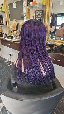 Purple it is as we let the hair air dry