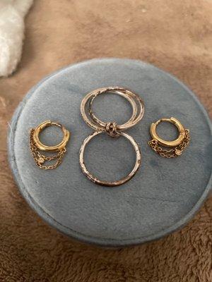 Ring and a pair of hoop earrings.