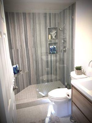 Guest Bathroom remodel (updated from old 1970s tile and "orange-peel" textured walls).