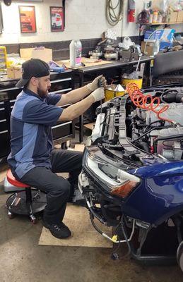 High performance aluminum radiator installation on a Audi