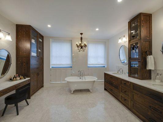 Modern bathroom renovation with dark wood