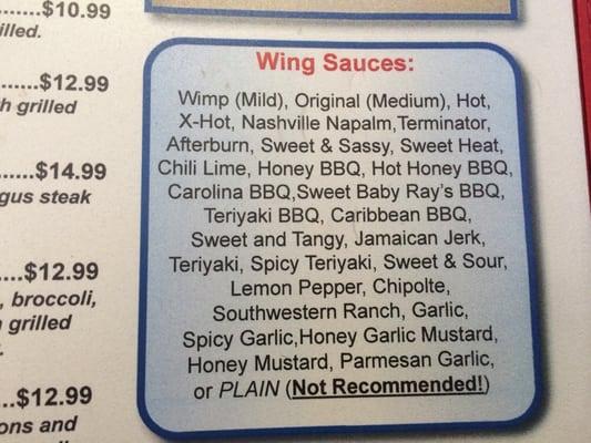 Wing sauce selection