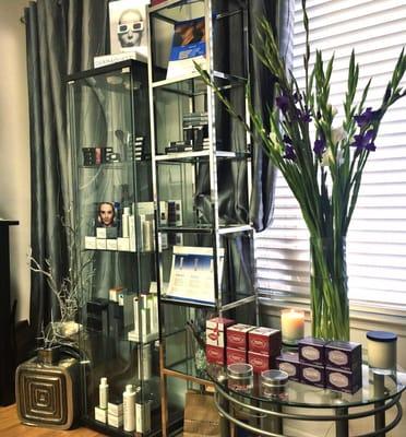 Our Jan Marini and Dermaquest skincare shelf