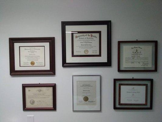 Diplomas and certificates.