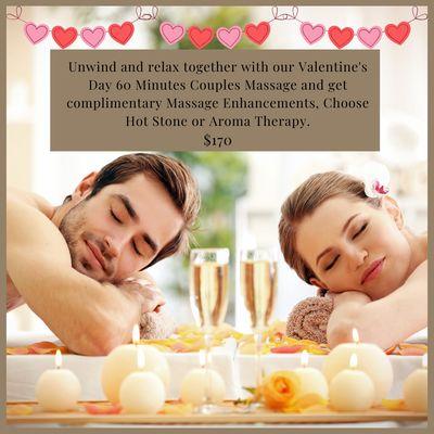 Get free Massage Enhancements with our Couples Valentine's Package!