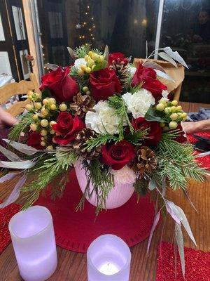 My daughters sent me this wonderful Christmas arrangement from Rafael Florist.