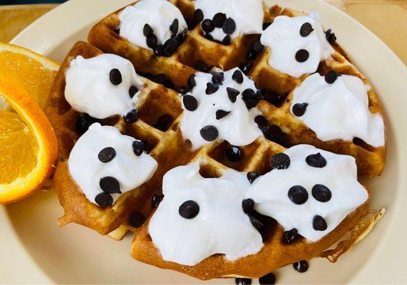 Chocolate chip waffles. Kids claim they were the best they've ever had.  I had a bite and think they may be right.