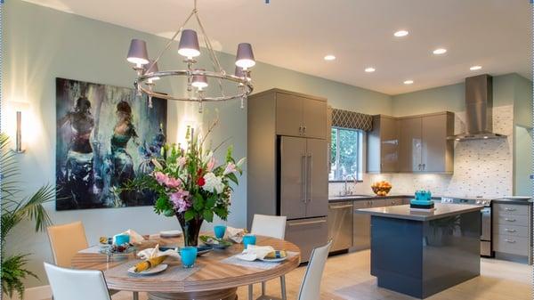 Contemporary Palm Desert kitchen with two tone color acrylic cabinets