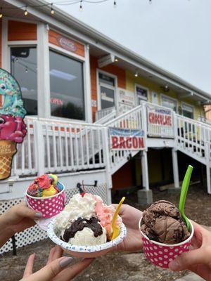 Superman, fudge sundae, moose tracks