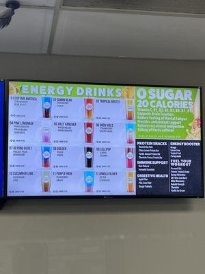 Energy drink menu