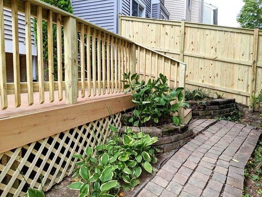 Brand new privacy fence as well as a reinforced and resurfaced deck with composite boards.