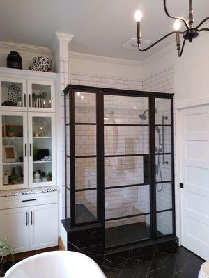 Grid series shower enclosure. Custom metal grids.