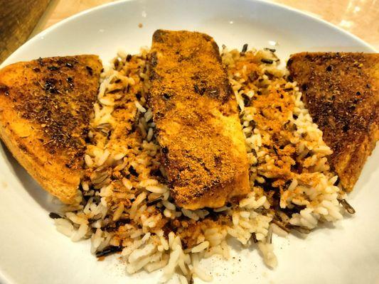 Old Bay, Salmon, wild rice and herb toast