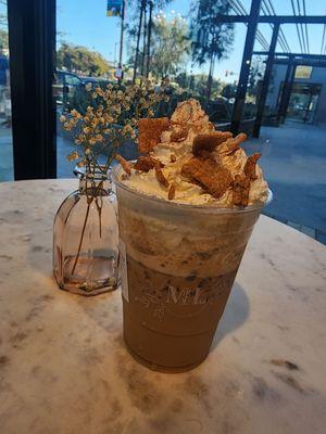 This is a seasonal drink, I believe the churro waffle latte with whipped cream