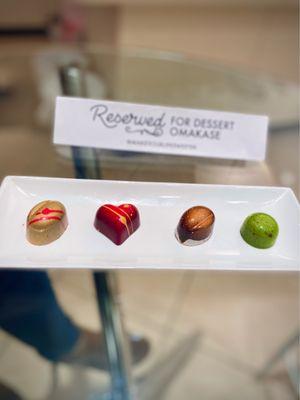 Peanut Butter and Jelly truffle, caramel truffle, s'mores truffle, and key lime pie truffle