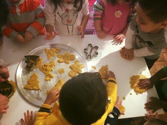 Working with dough, making holiday ornaments