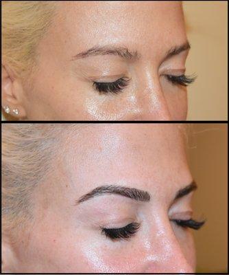 Brows done by Ashley- before and immediately after