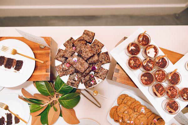 Sea salt caramel brownies, chocolate chip cookies, and tiramisu votives