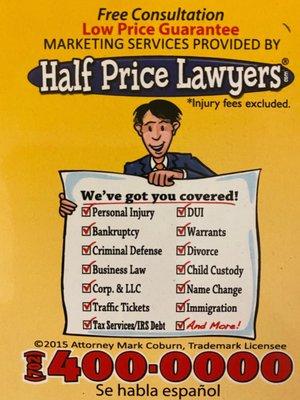 Half Price Lawyers!