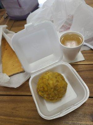 Mofongo con Caldo & Garlic Bread