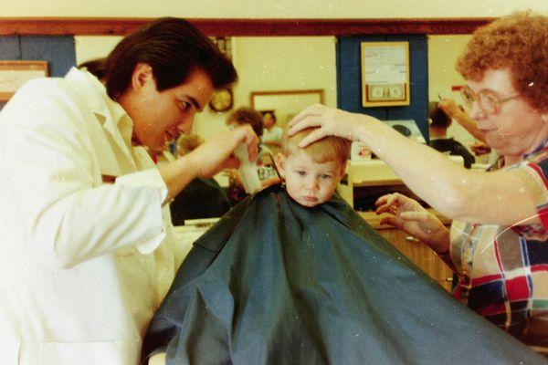 Eddie cutting my brother's hair in the late 80s