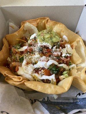 Taco salad. 800ish calories I believe.