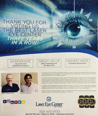 It's an honor to help our patients enjoy life with clear vision! Call today for your free LASIK consultation. 305-443-4733