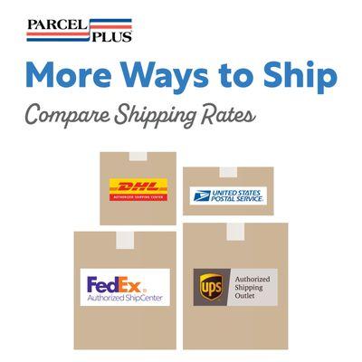 When you ship with Parcel Plus, you can choose and compare rates from FedEx, UPS, USPS and DHL.