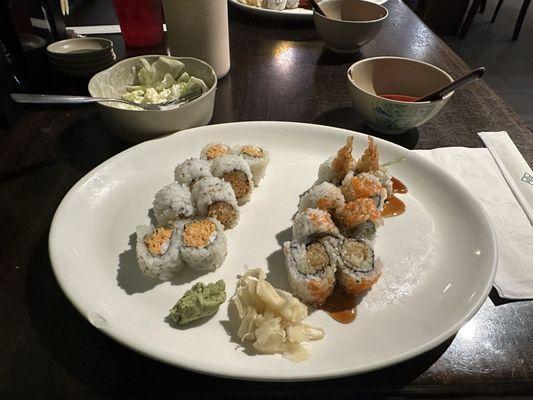 Sushi Roll Lunch Special - Shrimp Tempura Roll, Tokyo Roll, Soup, and Salad