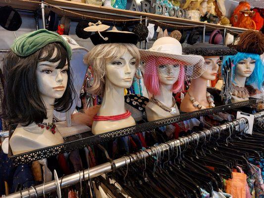 Variety of wigs and hats