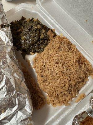 Collard greens and Cajun rice