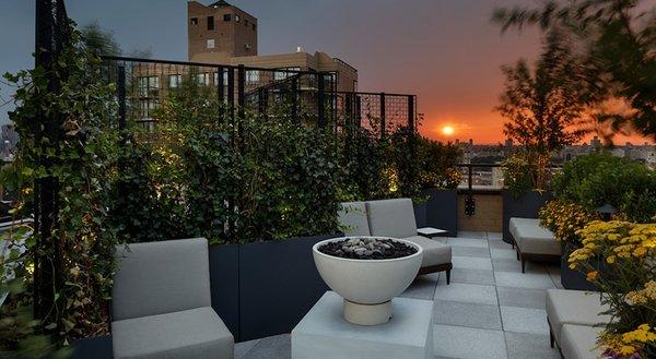 Rooftop deck at dusk