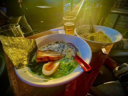 Tonkatsu Ramen and Sapporo on draft