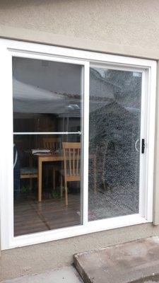 Broken glass in sliding door