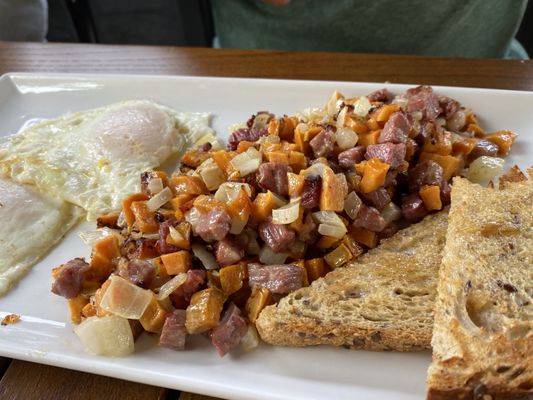 Sweet Potato Corned Beef Hash - good!