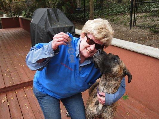 Donna with Champion CoCo of Braewynd Danes