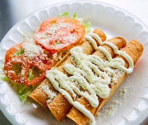 Flautas de pollo. A rolled deep fried tortilla stuffed with cheese or chicken!