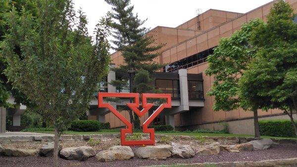 Here's a photo of this more "modern" looking and more STEM focused campus, and its metallic red logo, from Lincoln Ave. (no review)