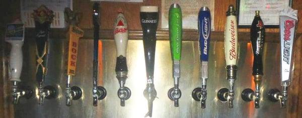 What's on draft now.... Blue Moon, Dos Equis, Shiner Bock, Bass, Guiness, Budlight Lime, Budlight, Budweiser, Ziegenbock, Coors